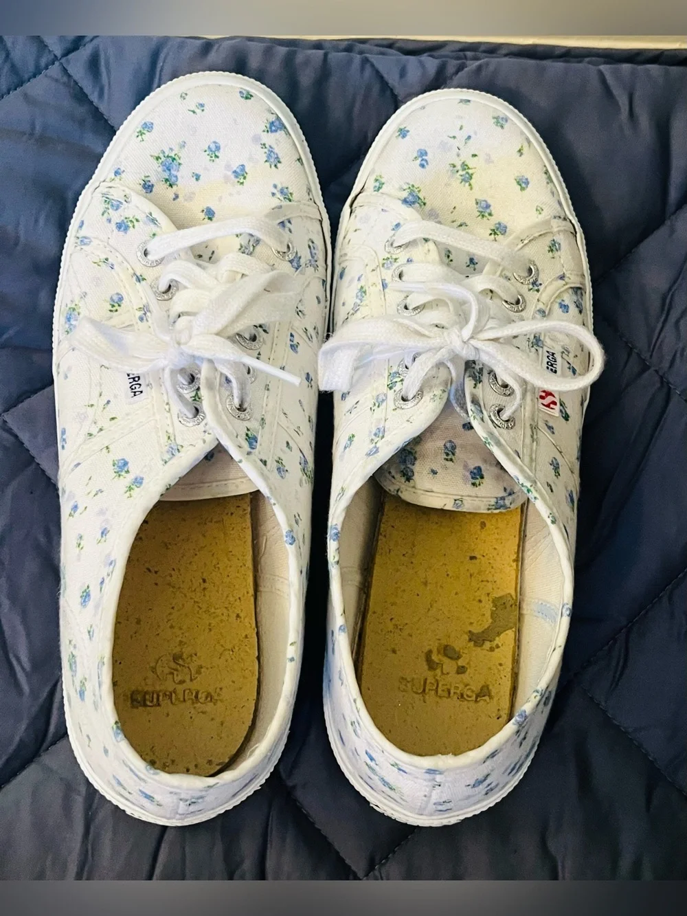 Superga Blue and Green Floral Sneakers in size 10